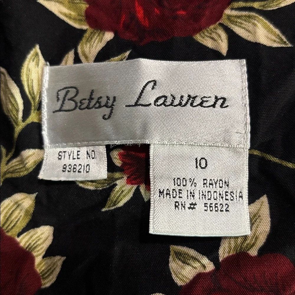 BETSY LAUREN Women Black w‎ Rose Floral Print Button Front 90’s Maxi Dress SZ 10